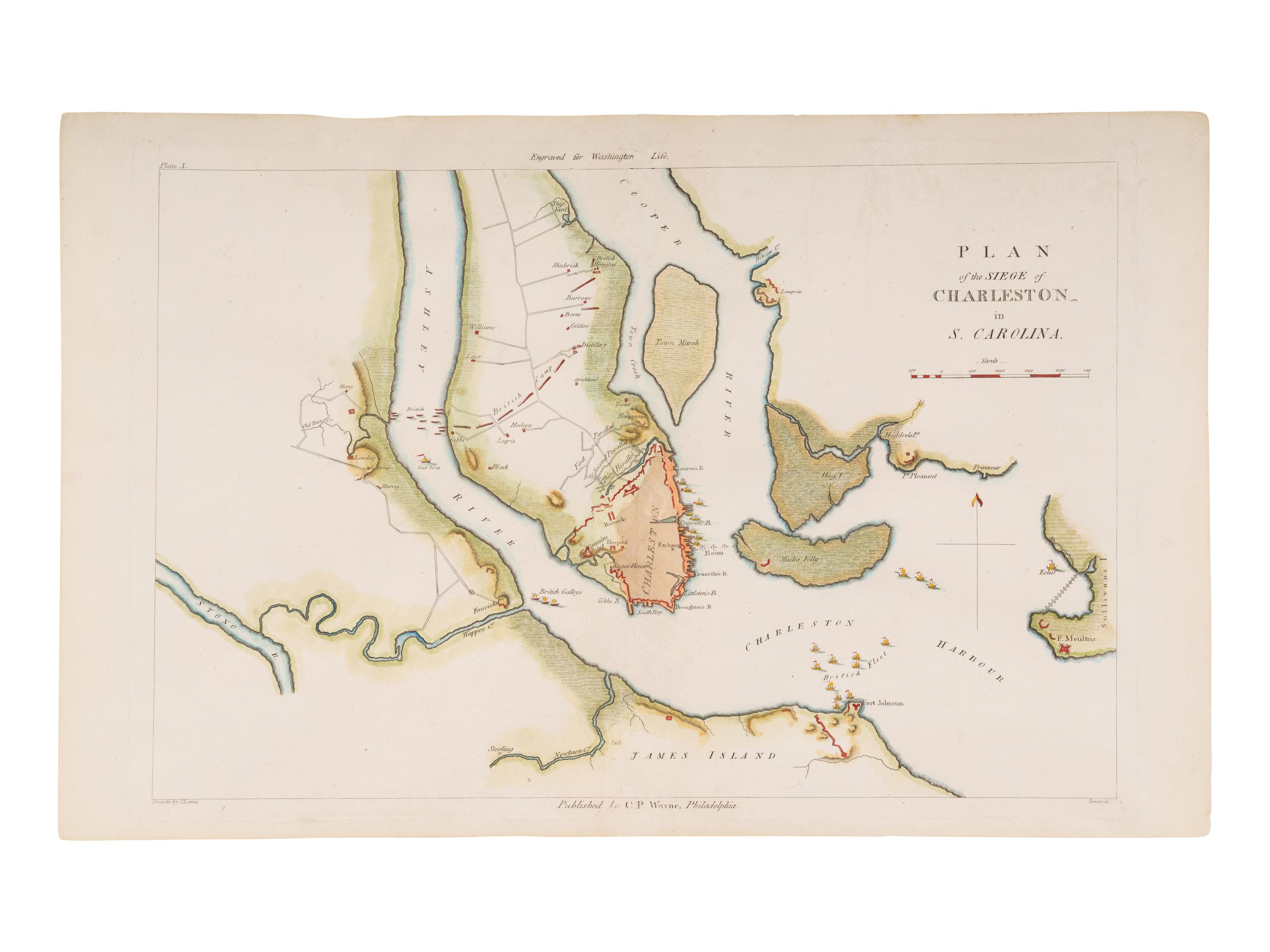 [MAP]. MARSHALL, John (1755-1835). Plan of the Siege of Charleston in S. Carolina . Philadelphia: C.P. Wayne, 1807.