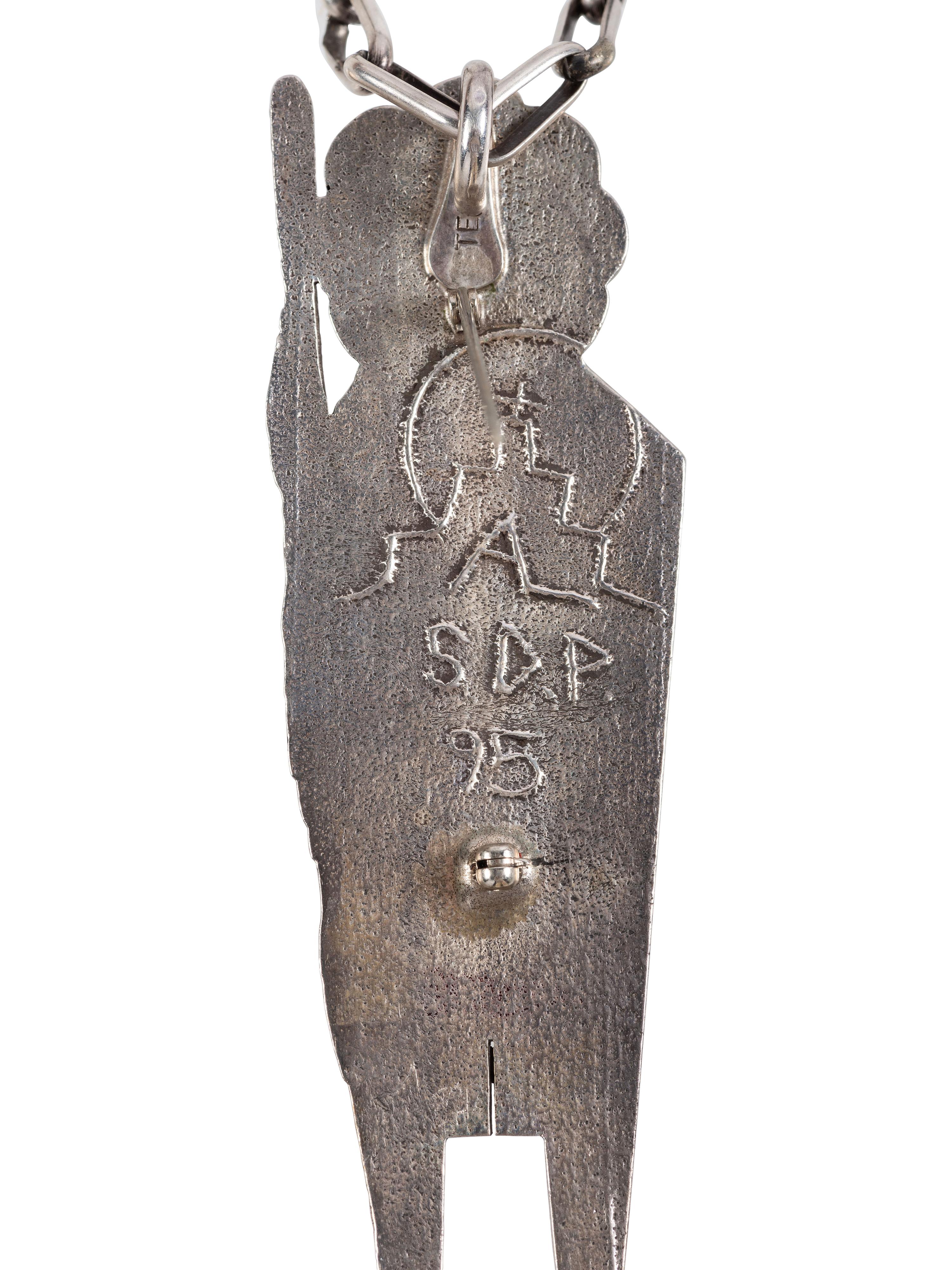 Tufa Cast Silver Figural Pendant, set with Jet and Turquoise