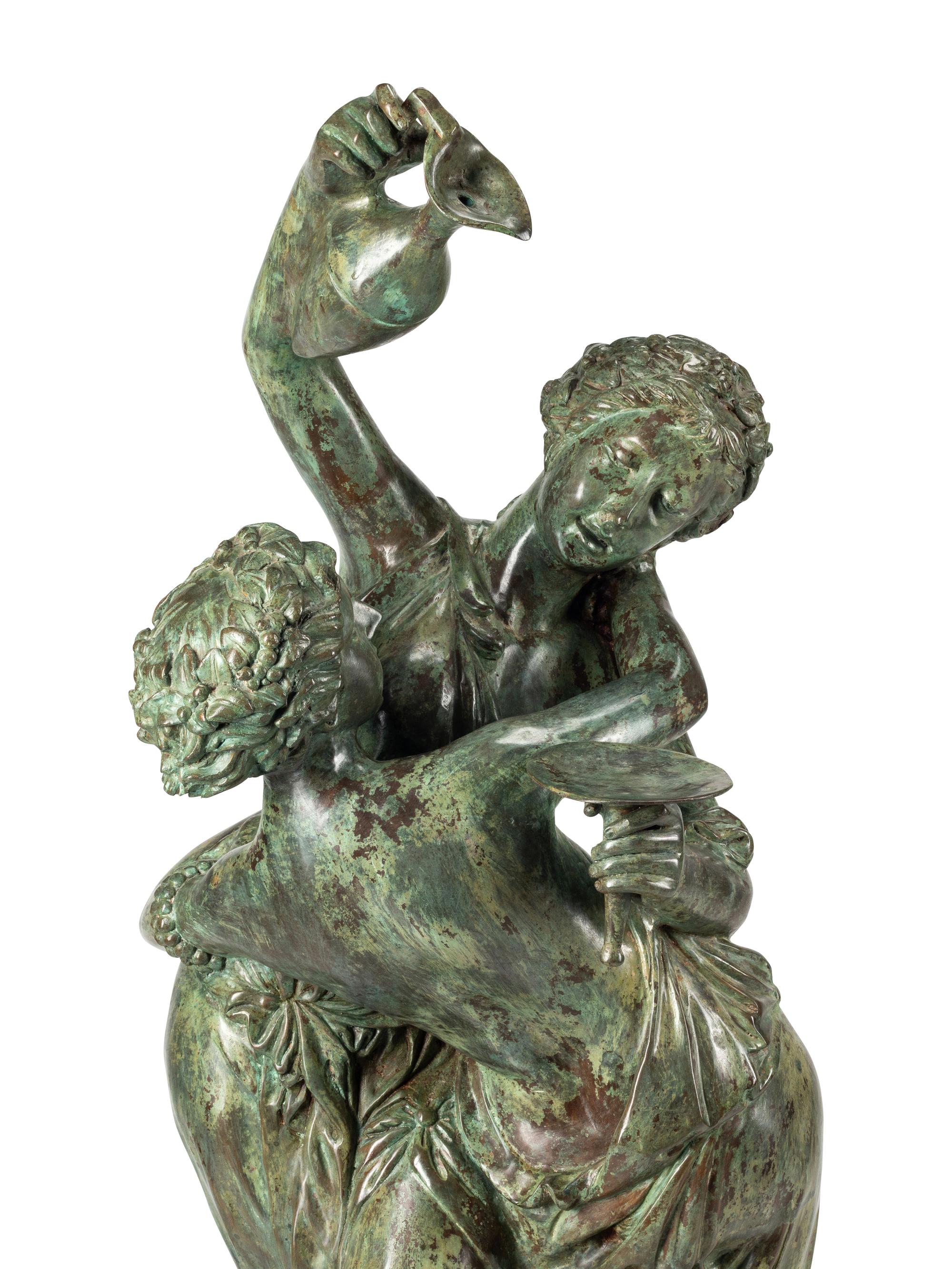 A Large Patinated Bronze Figural Group