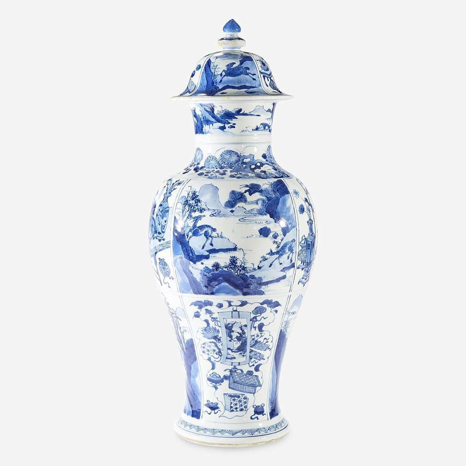 A Chinese blue and white porcelain baluster vase and cover Kangxi period