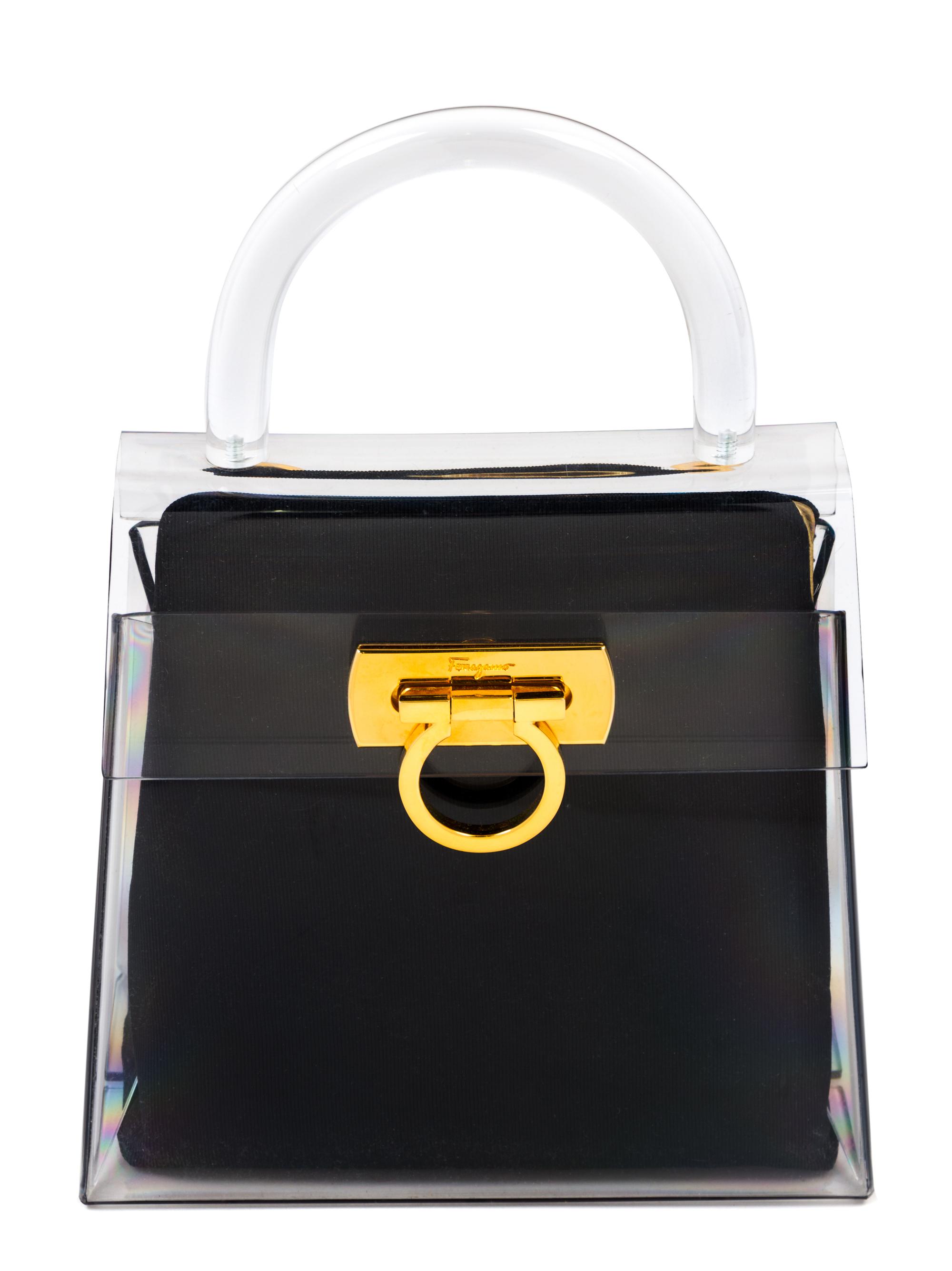 A Salvatore Ferragamo Lucite Top Handle Handbag, 7.75" x 7.75" x 4"; Handle drop: 3".
