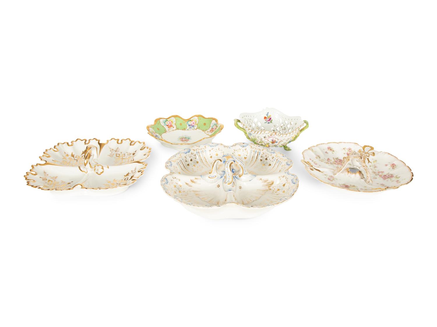 A Group of Five Continental Porcelain Serving Articles