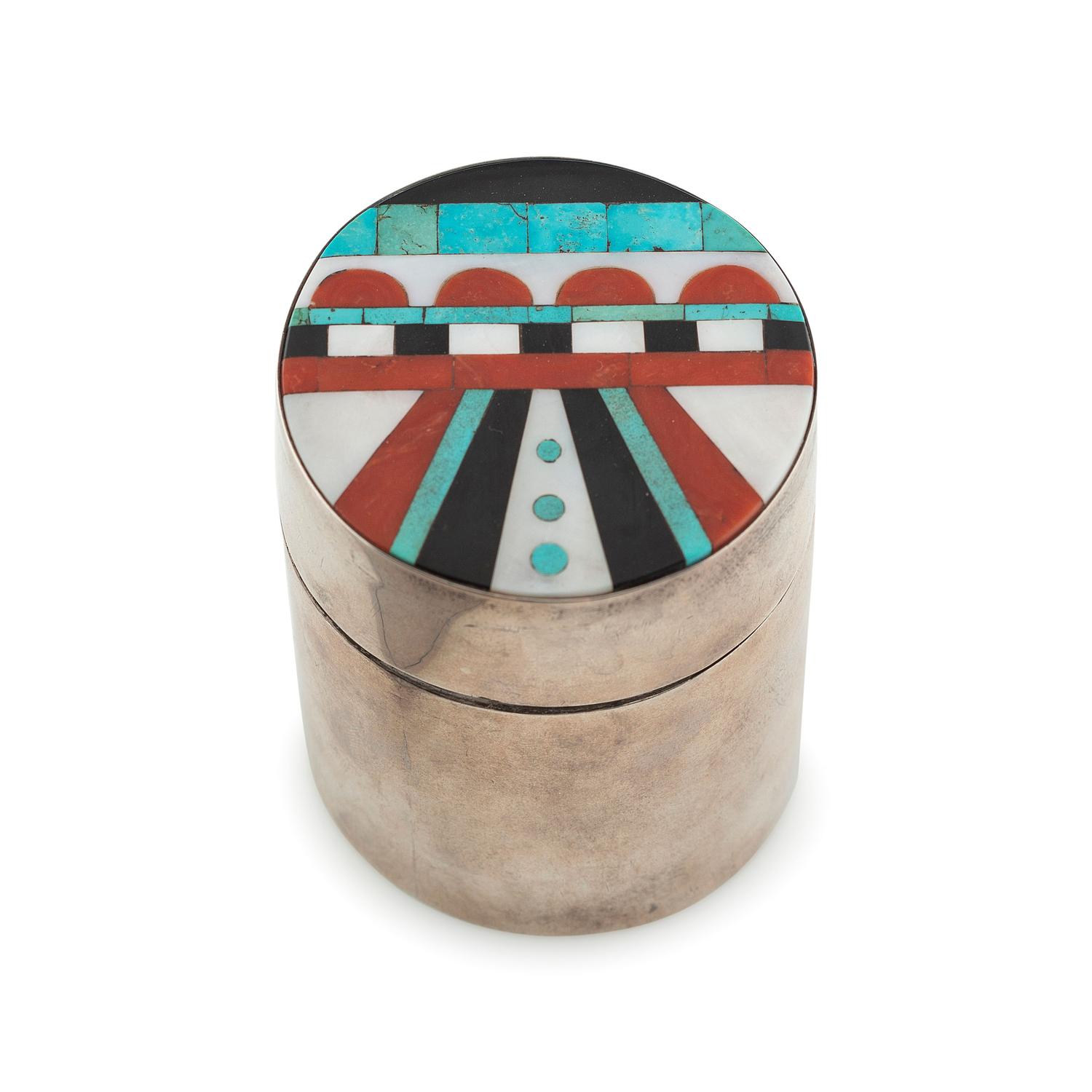 Zuni Mosaic Inlay Silver Lidded Box