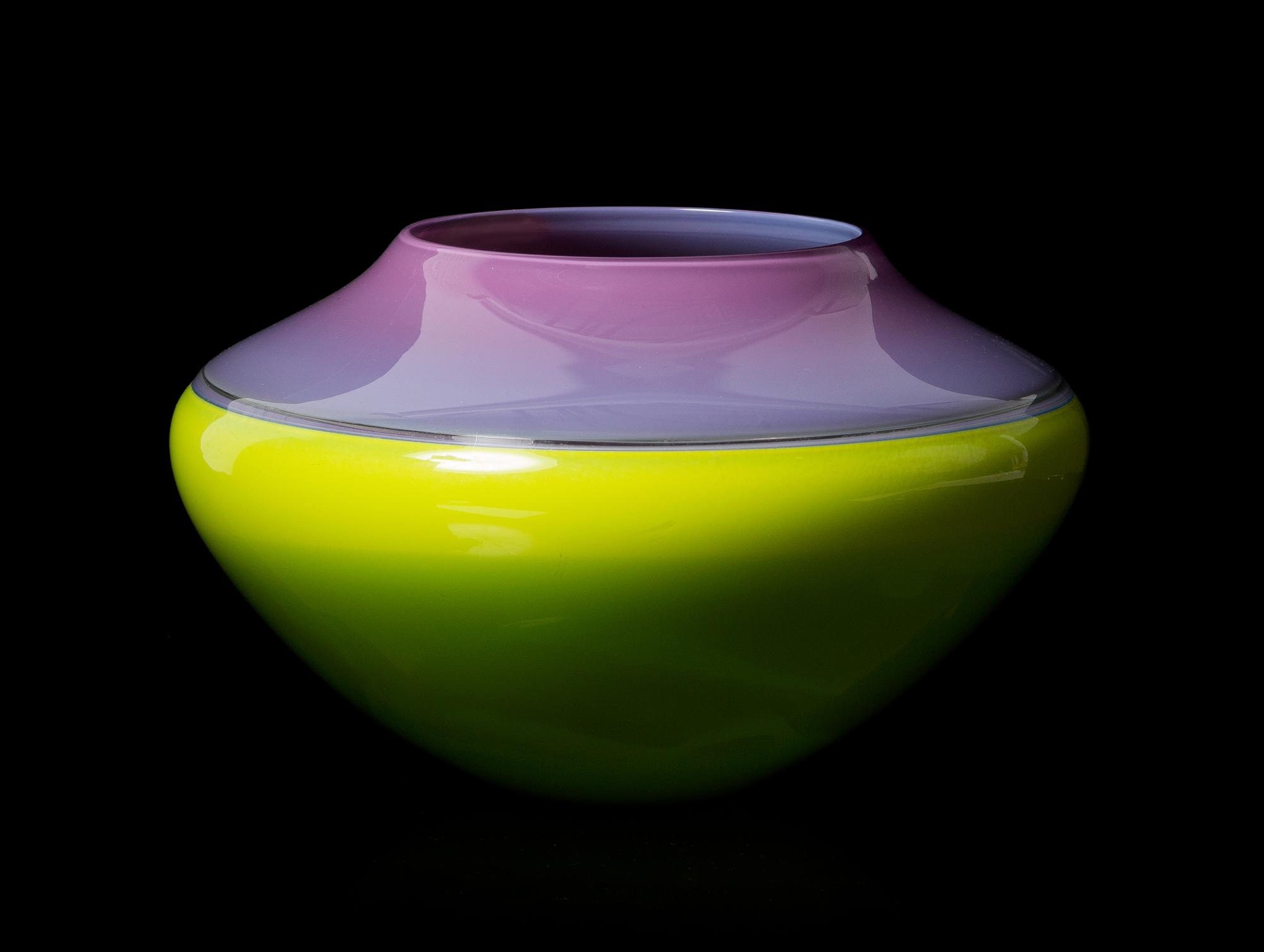 Sonja Blomdahl, (American, b. 1952), Lavender and Chartreuse Bowl