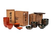 Two Sets of Japanese Lacquerware Bowls and Saucers
