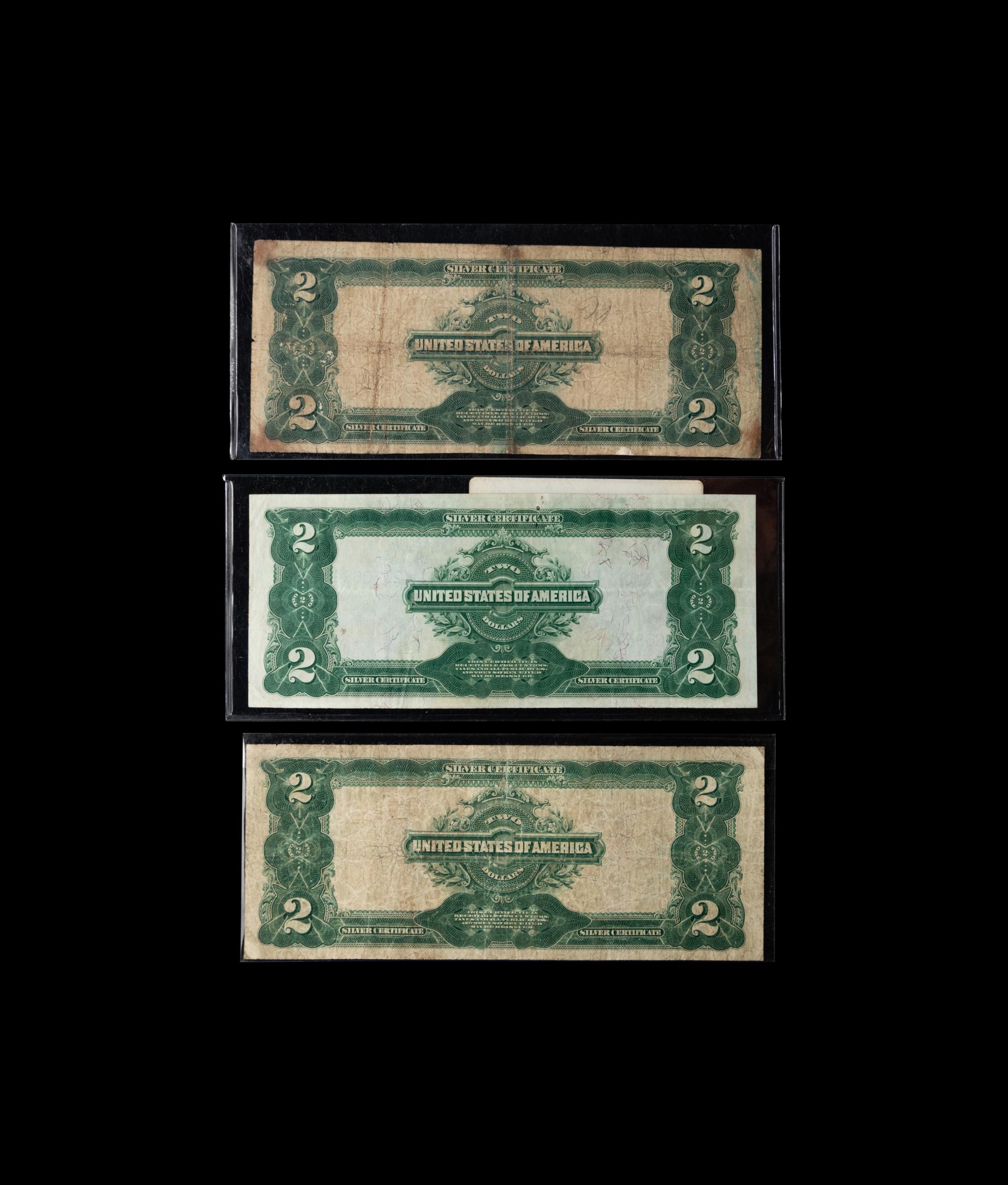 A Group of Three Series 1899 $2 Silver Certificates