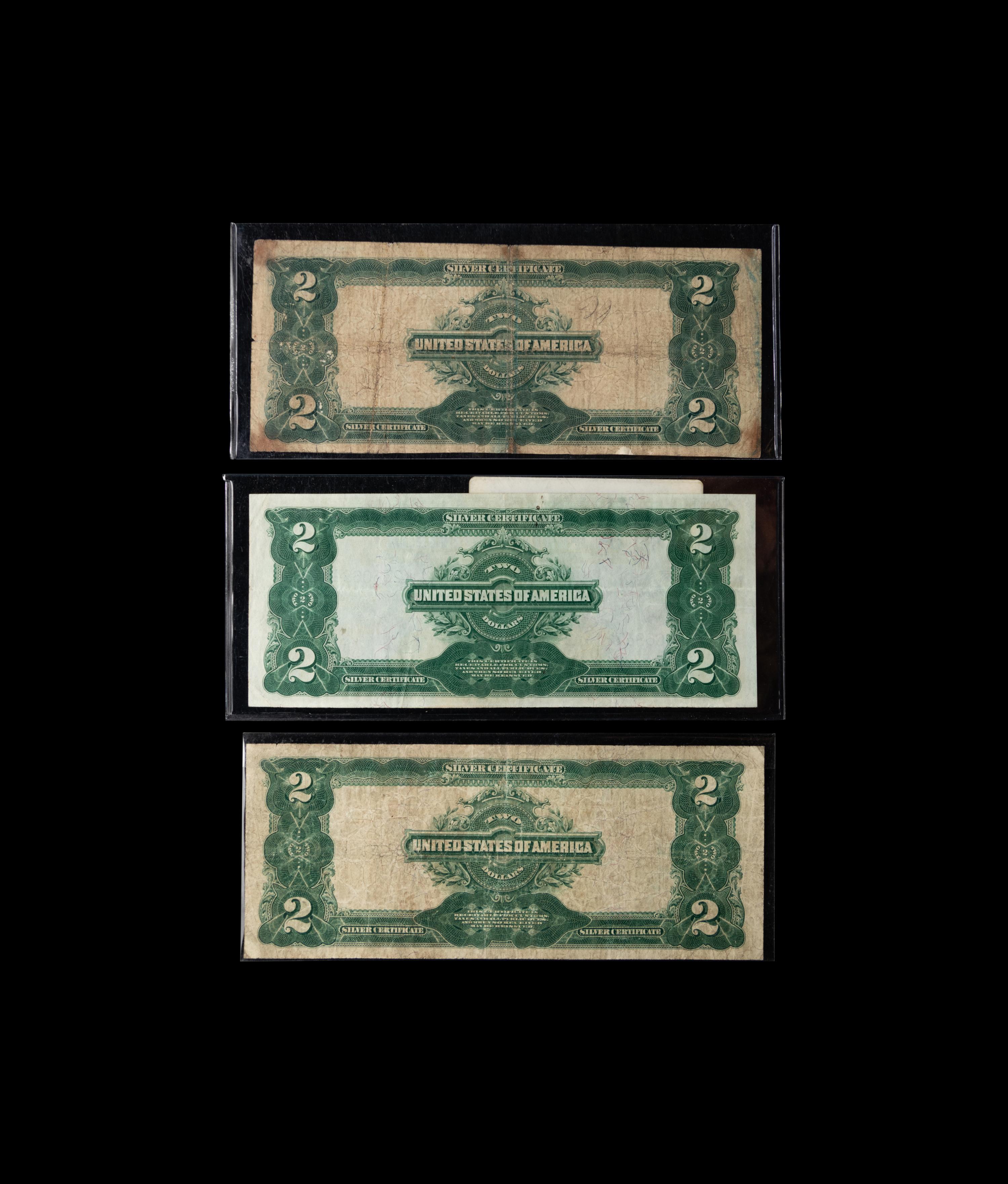 A Group of Three Series 1899 $2 Silver Certificates