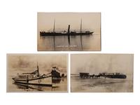 [BOATS]. A group of 54 RPPCs & photos of steamboats, sailing ships, and other vessels.