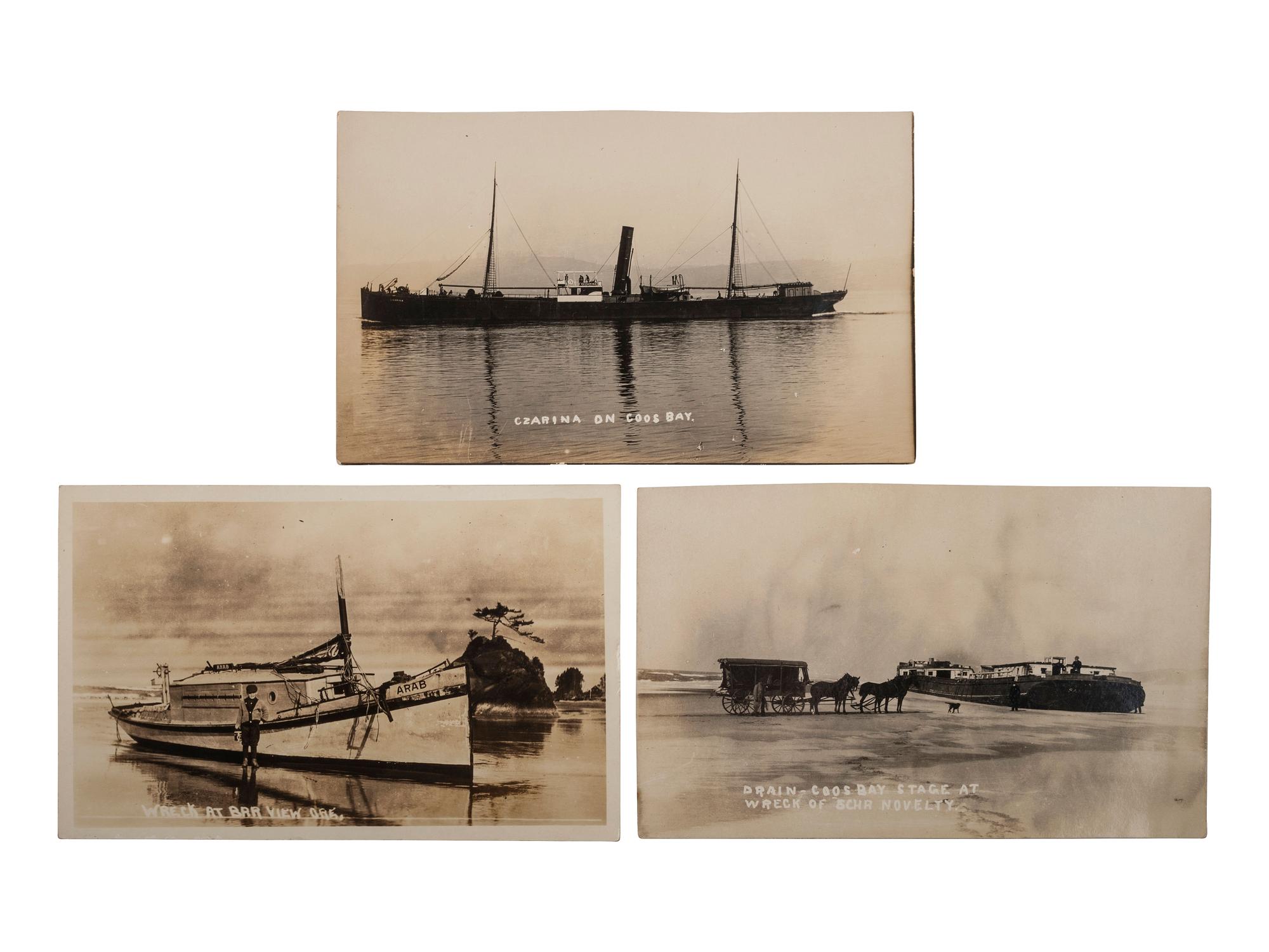 [BOATS]. A group of 54 RPPCs & photos of steamboats, sailing ships, and other vessels.