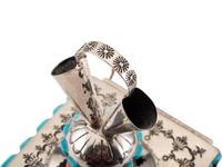 Heavily Stamped Sterling Silver Jewelry Box, Set with Turquoise