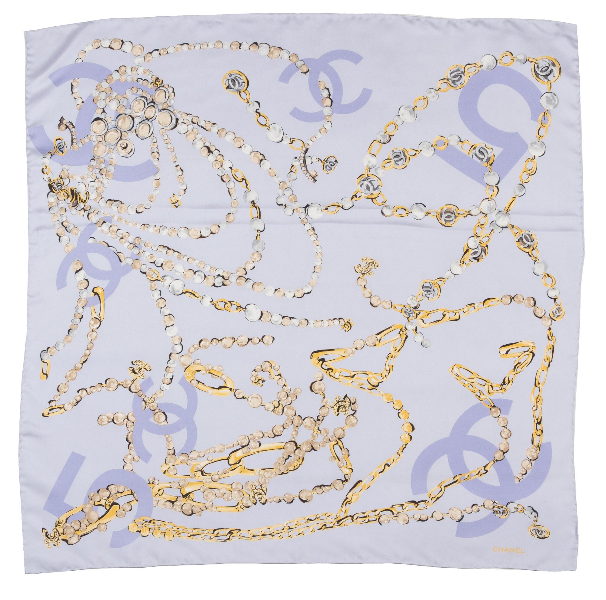 A Chanel Pale Blue Silk Scarf, 35" x 35".