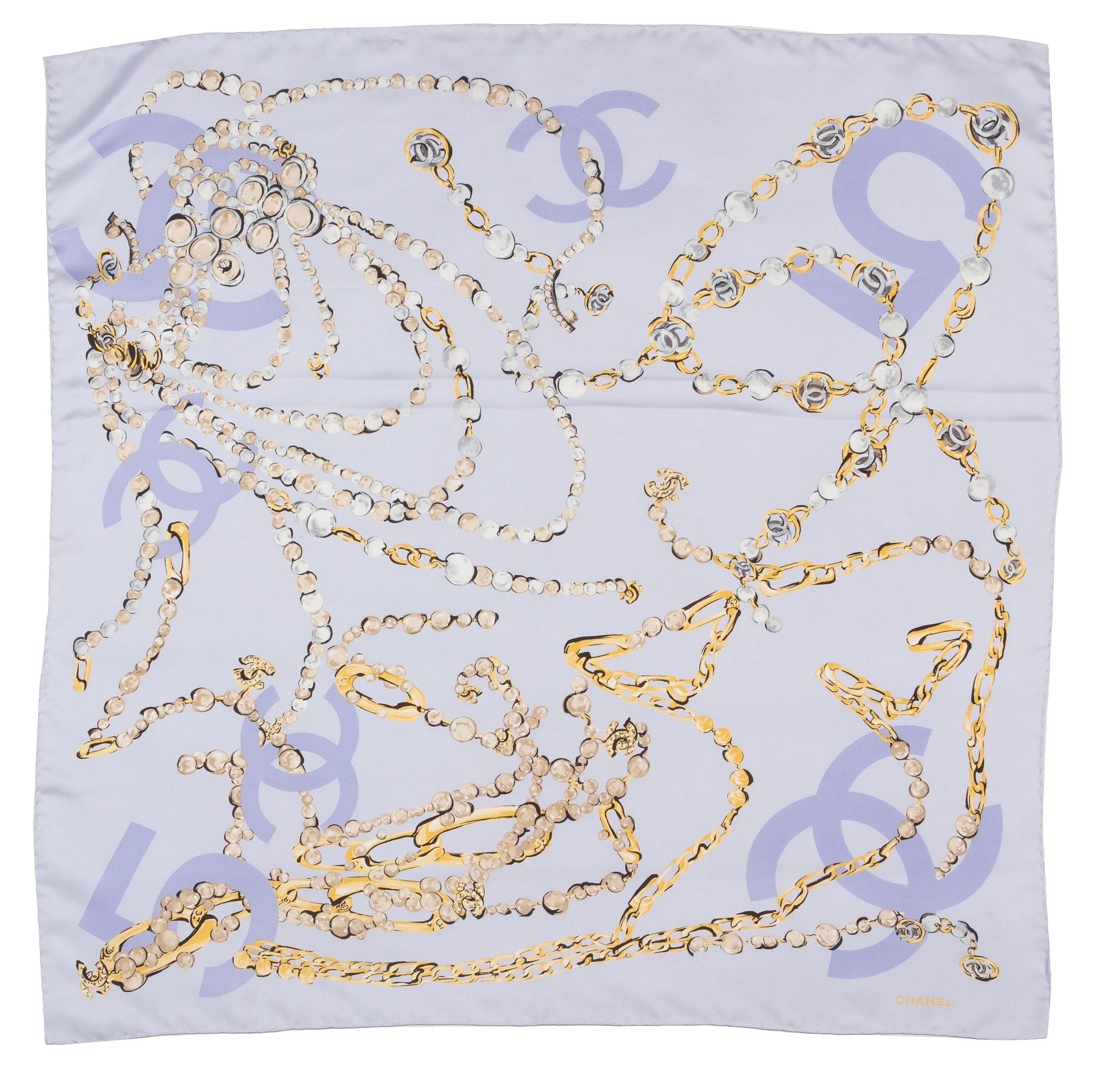 A Chanel Pale Blue Silk Scarf, 35" x 35".