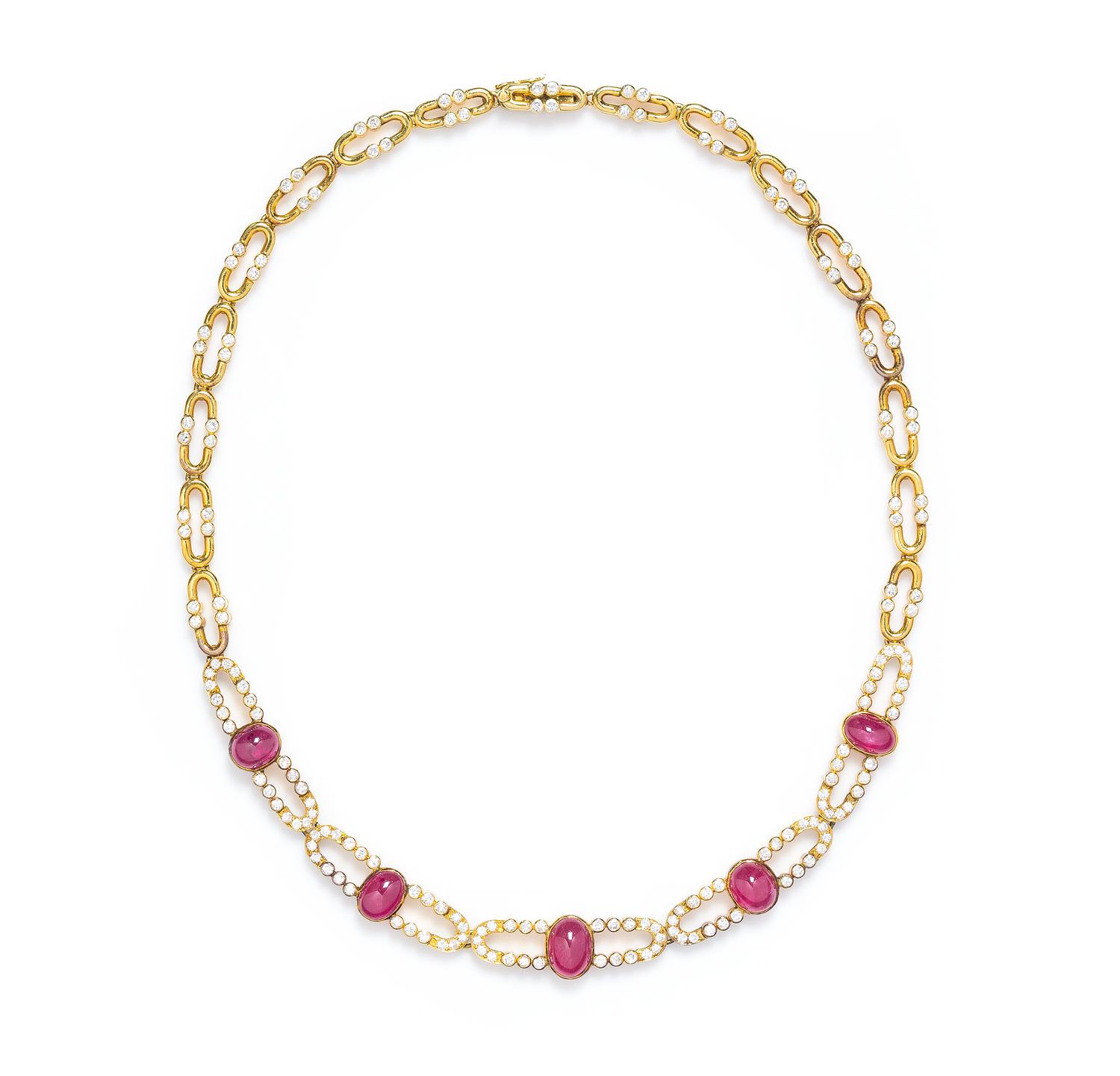 An 18 Karat Yellow Gold, Ruby and Diamond Necklace, Trio, 26.50 dwts.