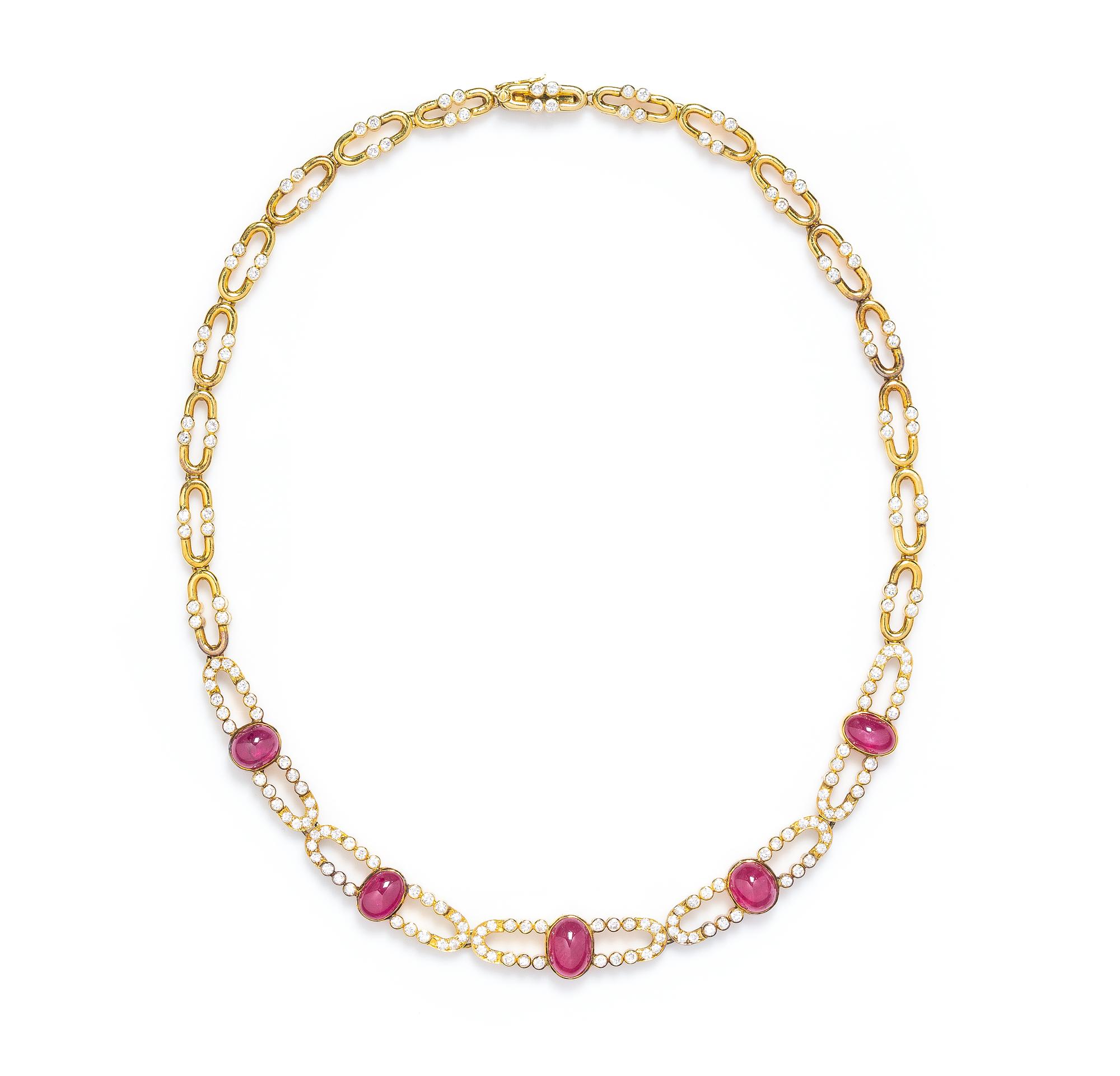 An 18 Karat Yellow Gold, Ruby and Diamond Necklace, Trio, 26.50 dwts.