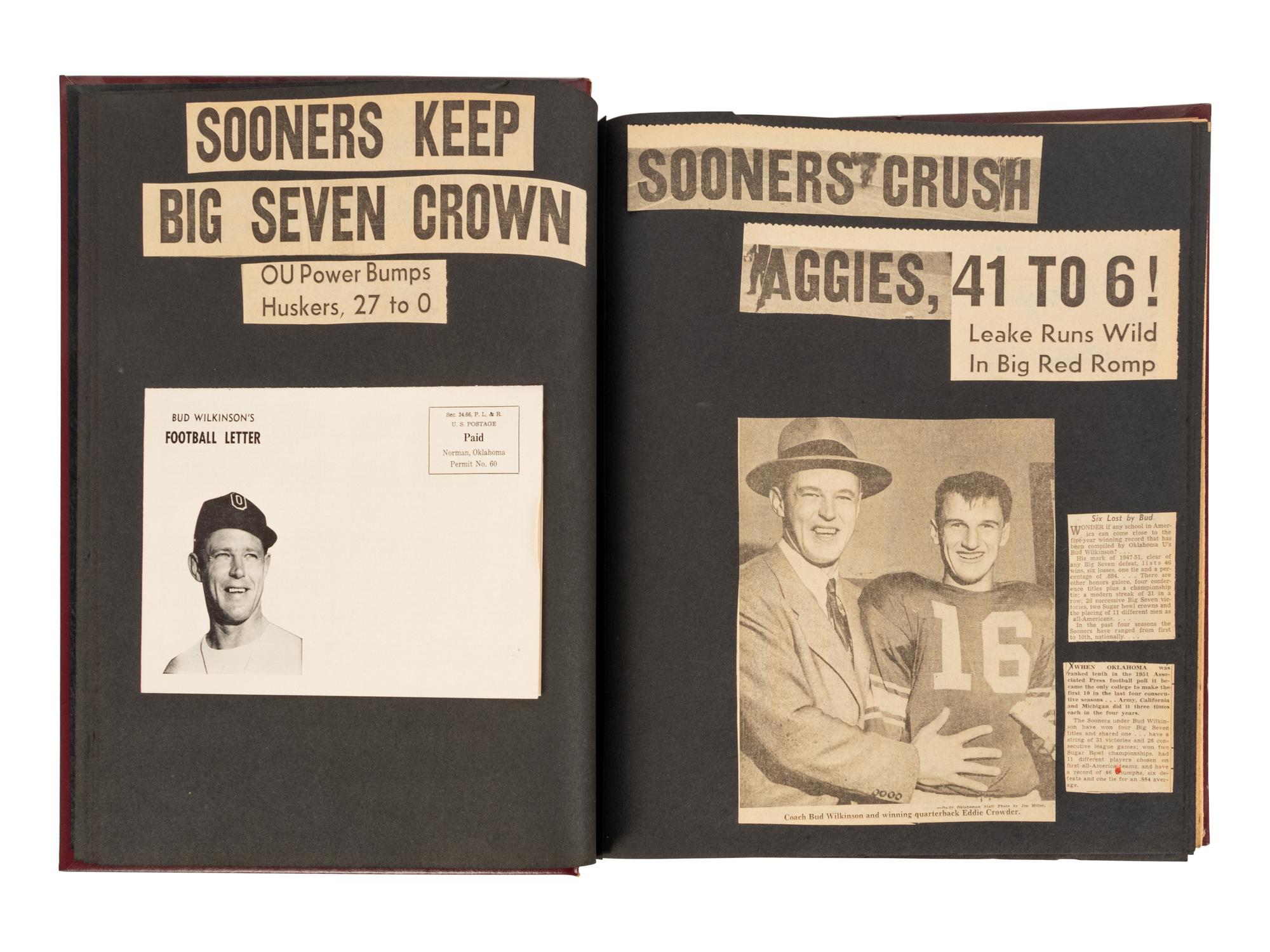 A Group of Four Career Scrapbooks and a KOCO TV Videotape from The Collection of Hall of Fame Oklahoma Football Coach Bud Wilkinson,