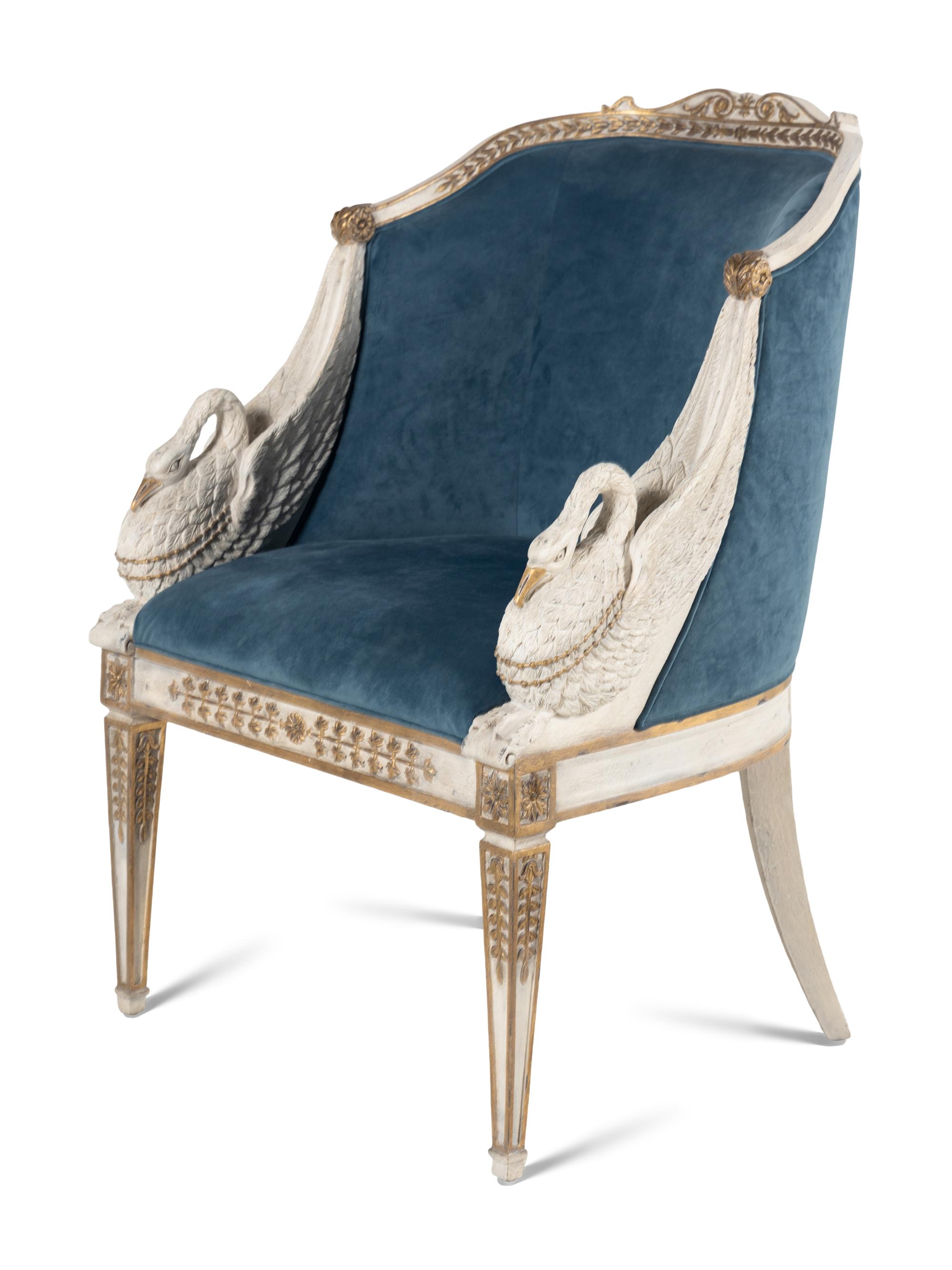 An Empire Style Painted and Parcel-Gilt Bergere