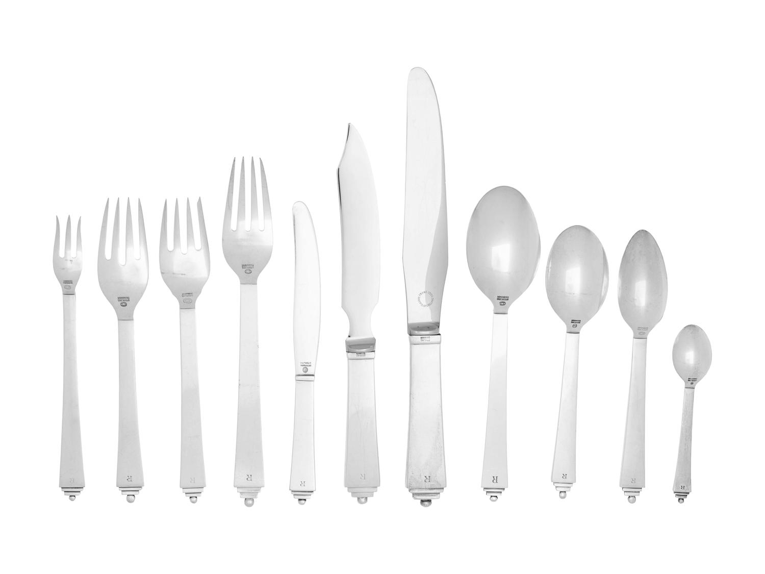 A Georg Jensen Pyramid Silver Flatware Service