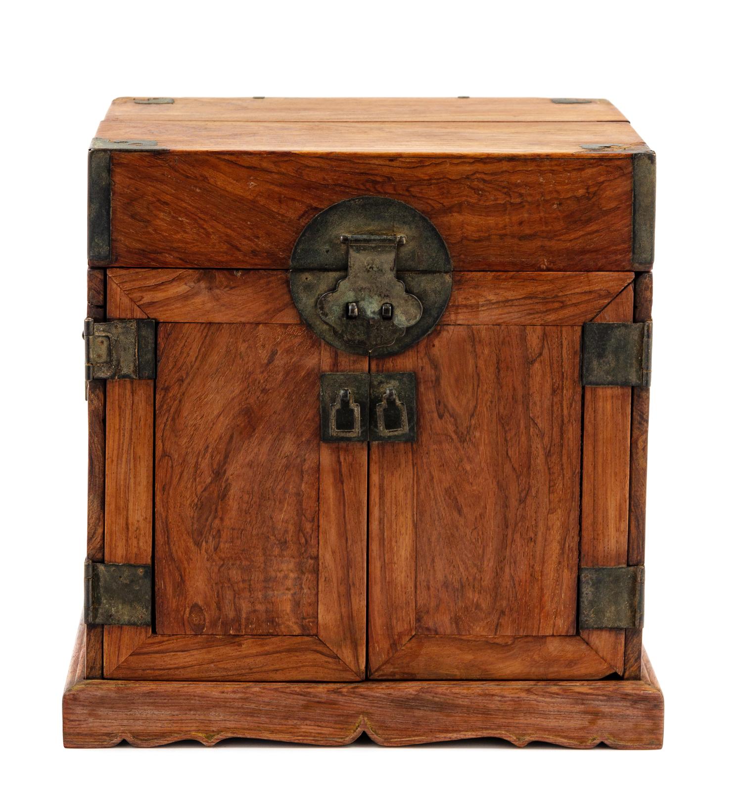 A Chinese Hardwood Table Cabinet with Mirror Stand Height 13 1/2 x width 12 1/2 inches. — QING DYNASTY (1644-1911)