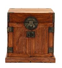 A Chinese Hardwood Table Cabinet with Mirror Stand Height 13 1/2 x width 12 1/2 inches. — QING DYNASTY (1644-1911)