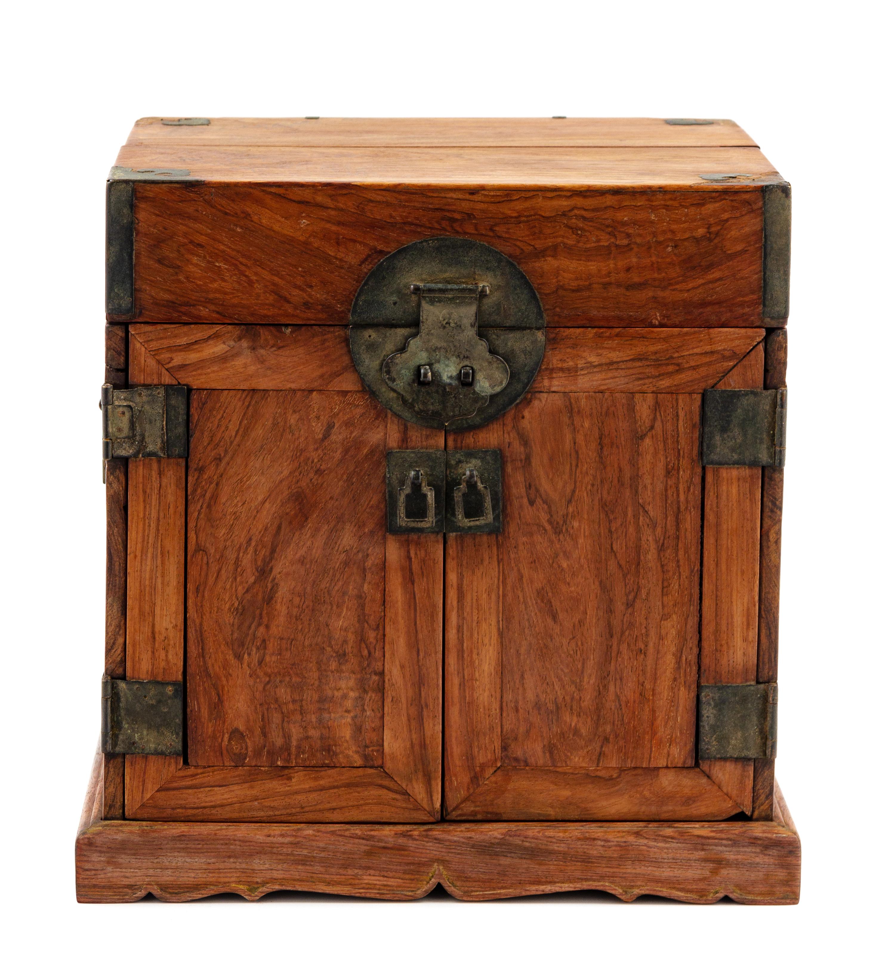 A Chinese Hardwood Table Cabinet with Mirror Stand Height 13 1/2 x width 12 1/2 inches. — QING DYNASTY (1644-1911)