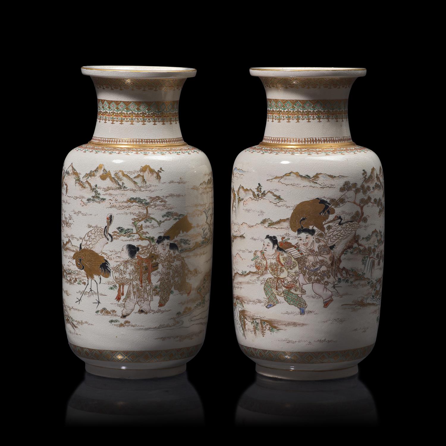 A Pair of Japanese Satsuma Type Vases, Early Meiji Period