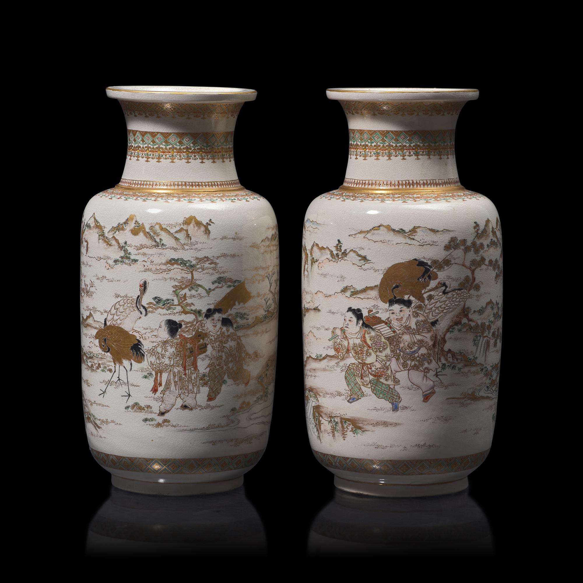 A Pair of Japanese Satsuma Type Vases, Early Meiji Period