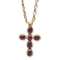 A Byzantine Revival Gold and Garnet Cross — with an ancient gold chain