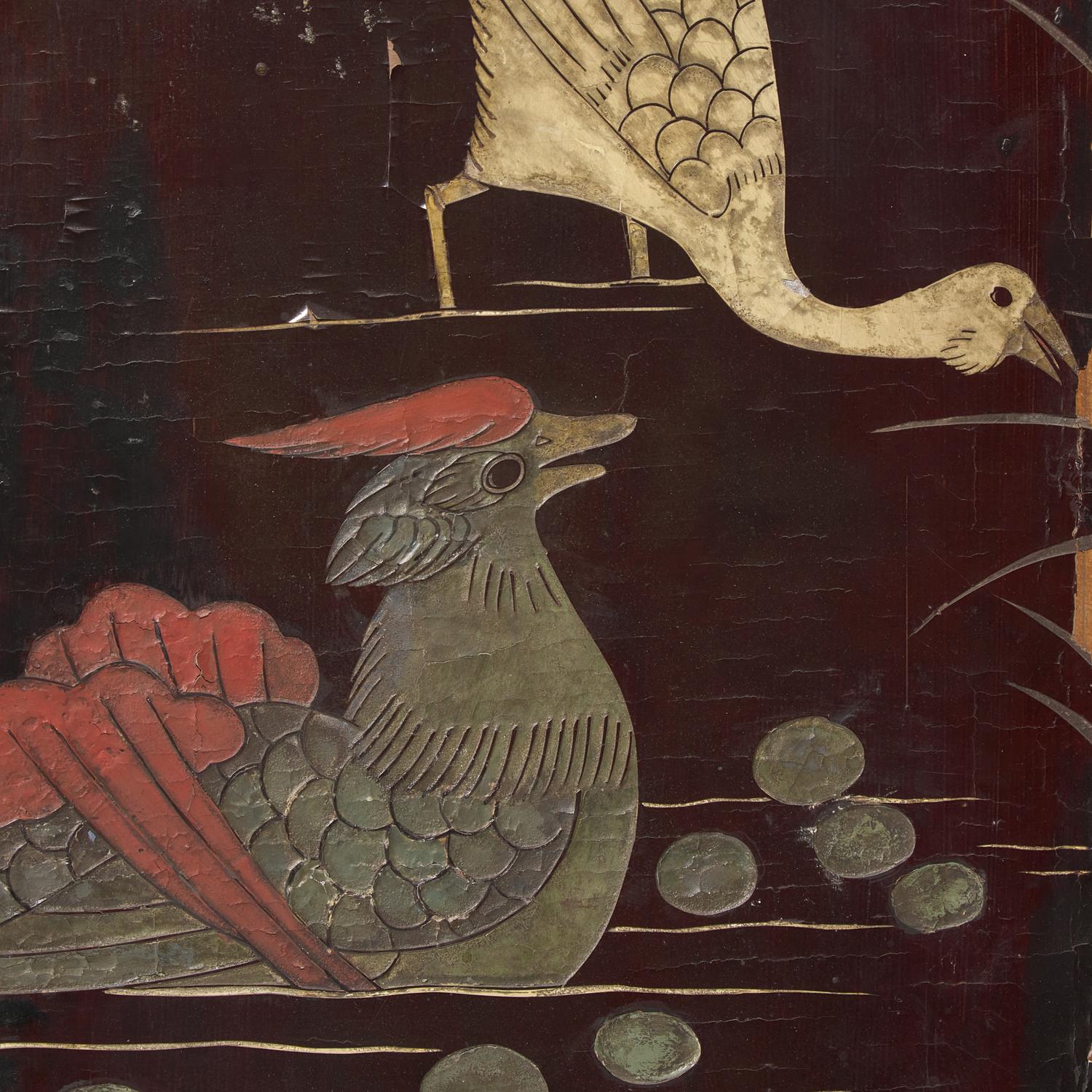 A Chinese Eight-Panel Coromandel Screen, Qing Dynasty 清乾隆乙未（1775）款 款彩鹤鹿同春图八扇屏