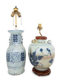 Two Chinese Ceramic Vessels Mounted as Lamps