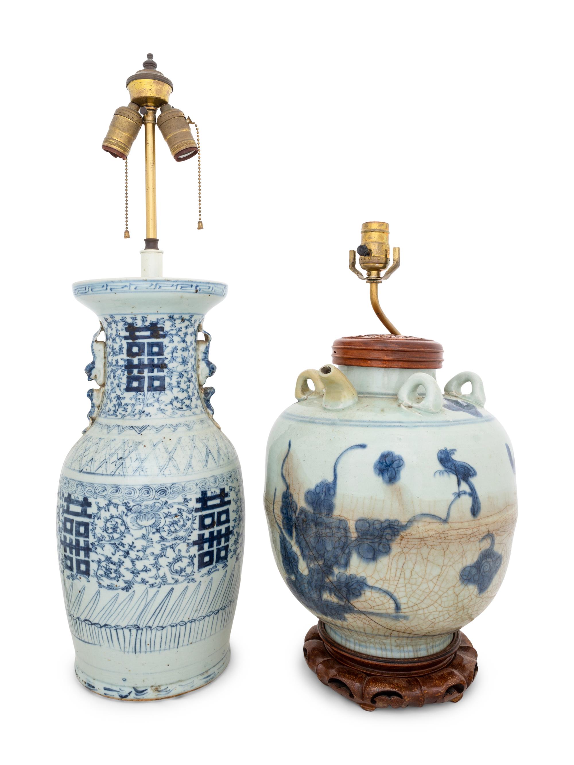 Two Chinese Ceramic Vessels Mounted as Lamps