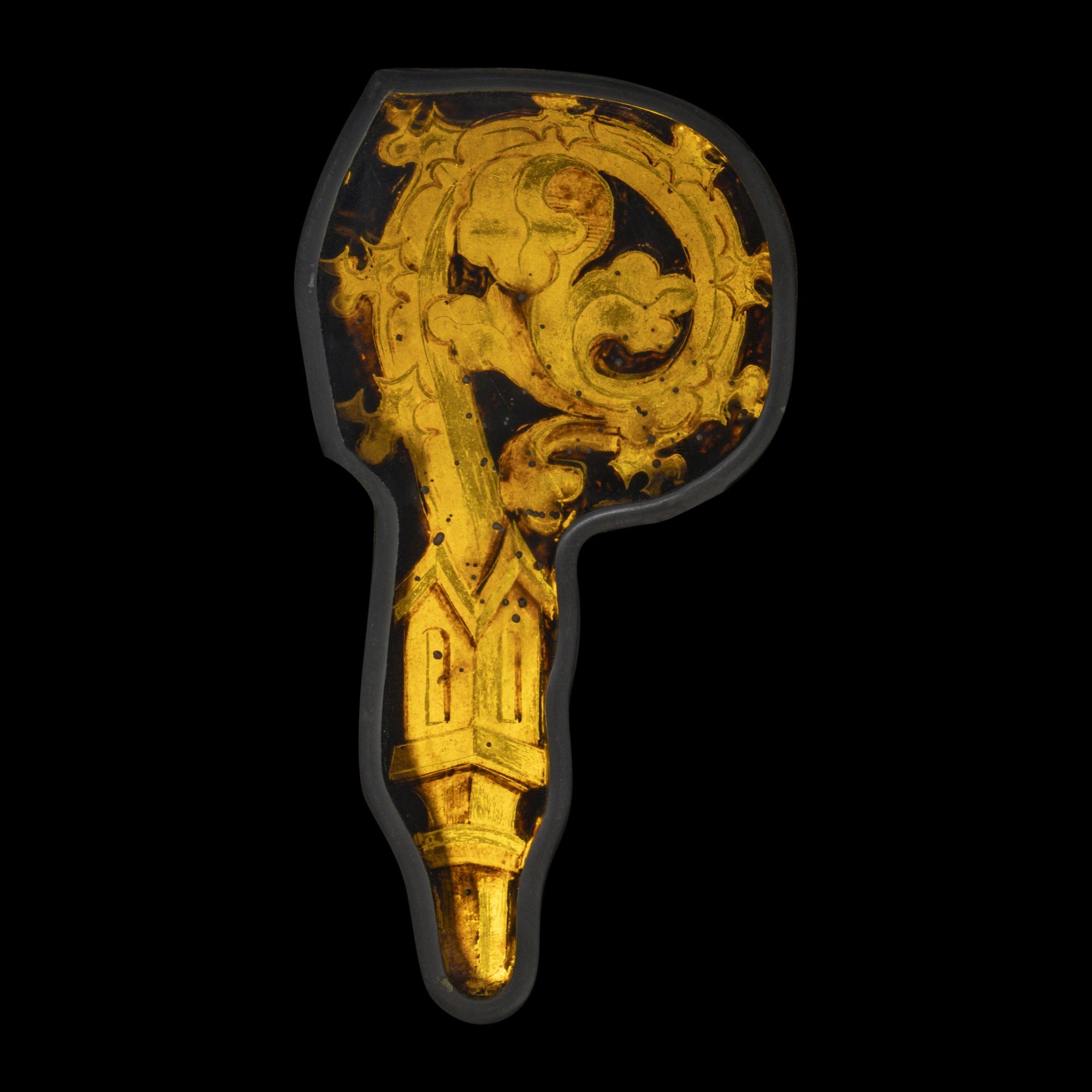 A Medieval Stained Glass Panel of a Crozier