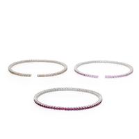 SET OF WHITE GOLD AND GEMSTONE FLEXIBLE STACKING CUFF BRACELETS