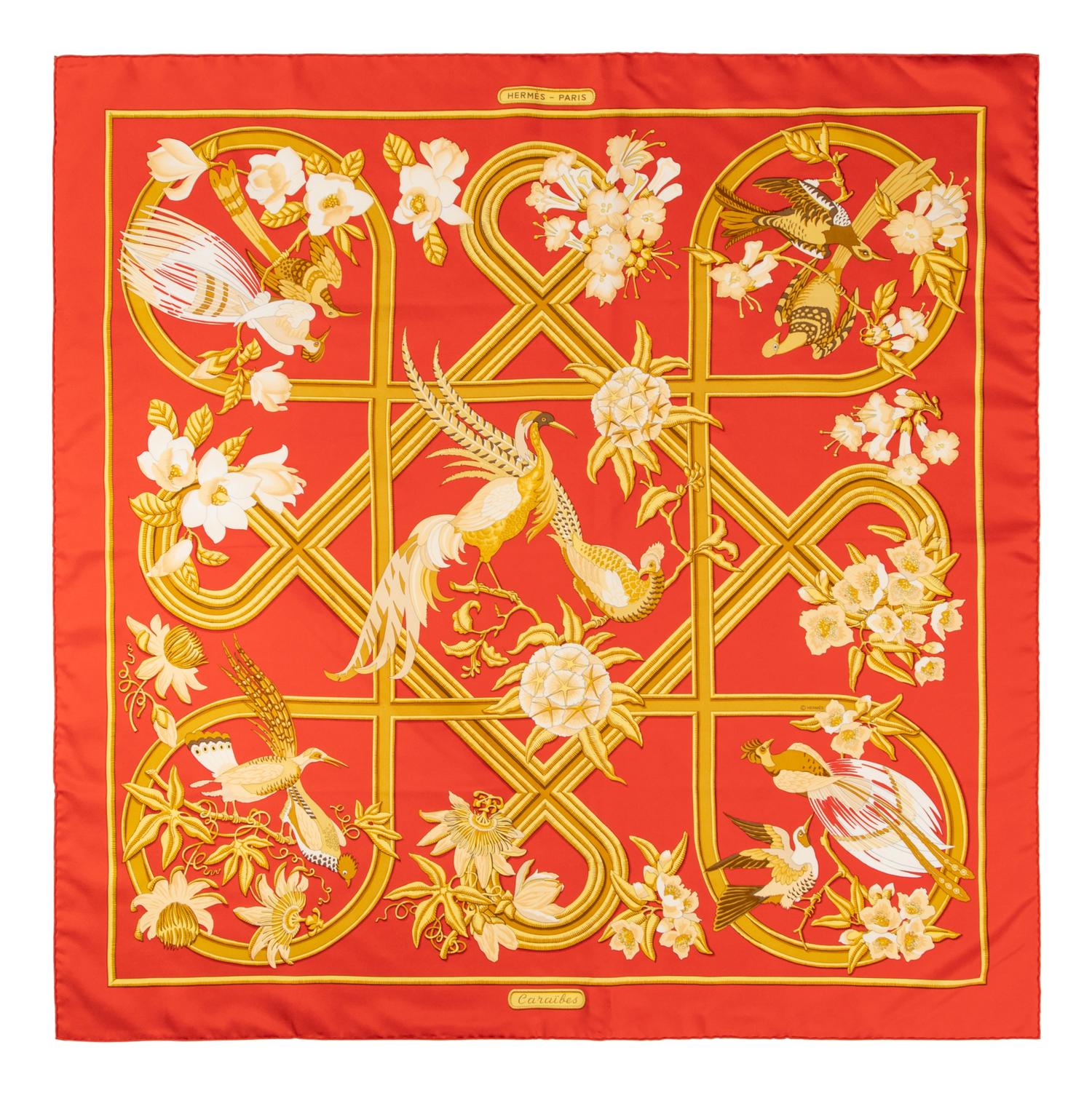 Group of Four Designer Silk Scarves: Two Hermès, One Chanel, One Cartier
