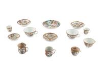 Thirteen Chinese Export Rose Medallion Porcelain Articles