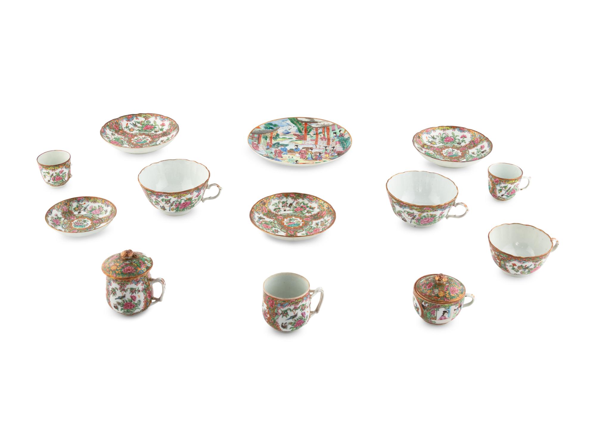 Thirteen Chinese Export Rose Medallion Porcelain Articles