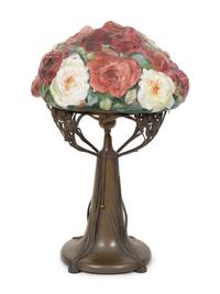 A Pairpoint Puffy Three Color Rose Table Lamp