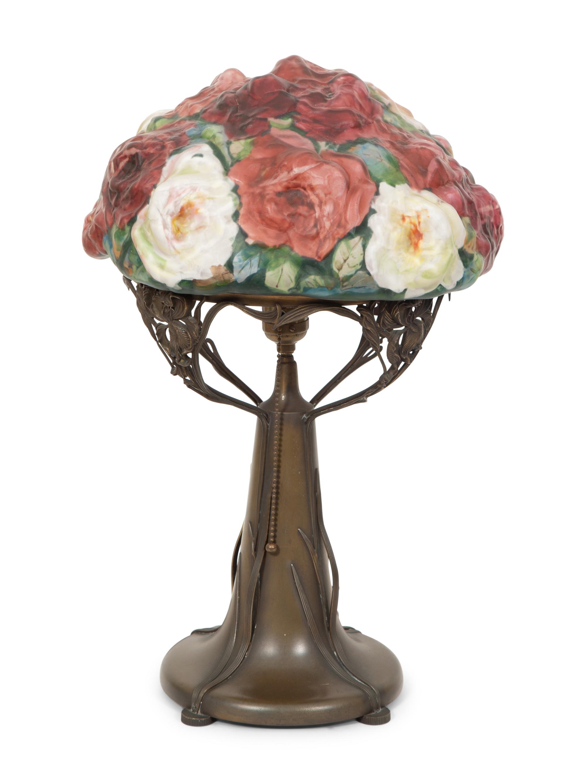A Pairpoint Puffy Three Color Rose Table Lamp