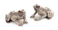 A Pair of Victorian Silver Zoomorphic Casters, Sampson Mordan, London, 1881, each in the form of a frog with glass inset eyes.