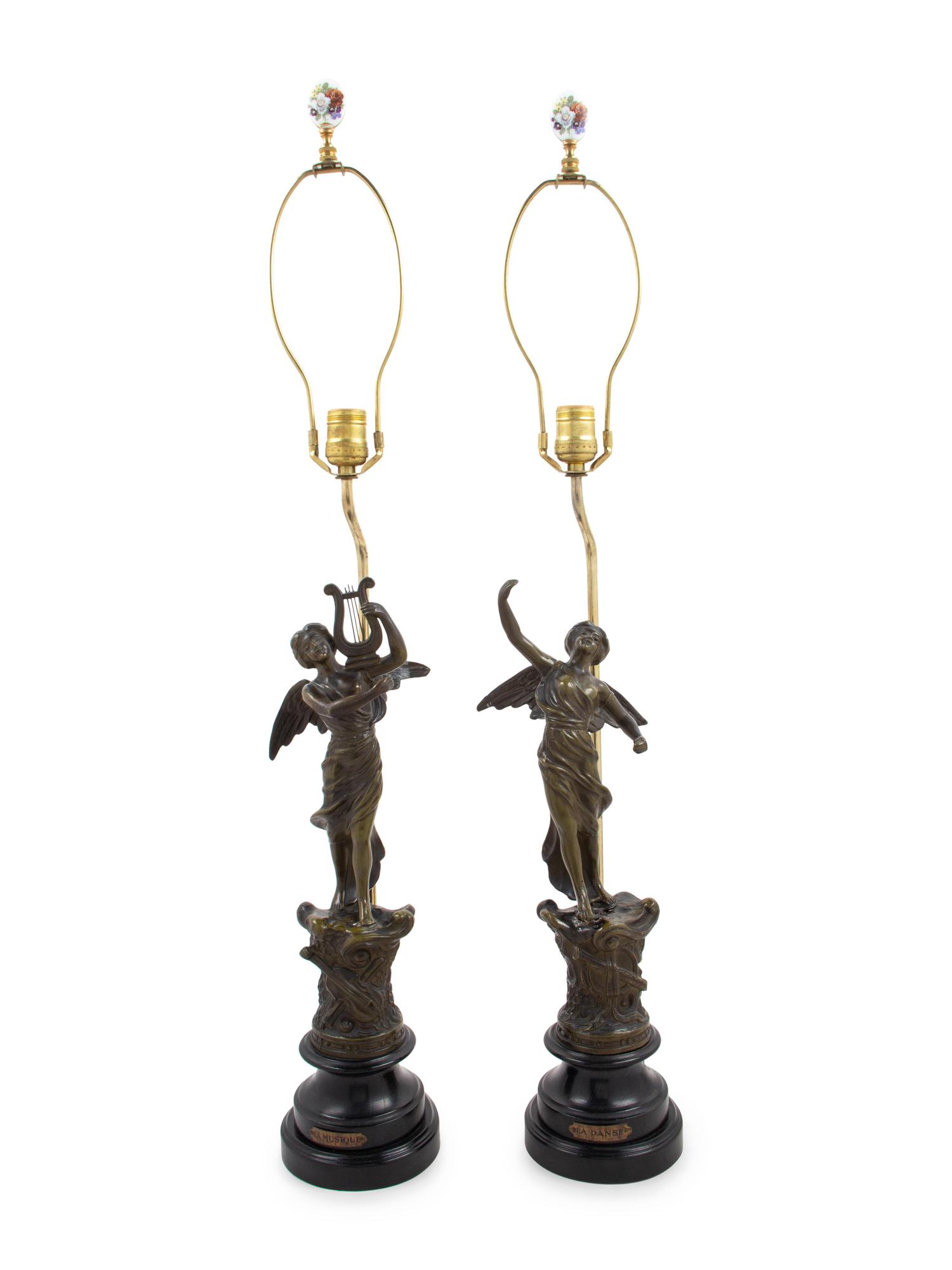 A Pair of Cast Metal Figures Mounted as Lamps