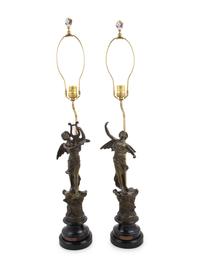 A Pair of Cast Metal Figures Mounted as Lamps