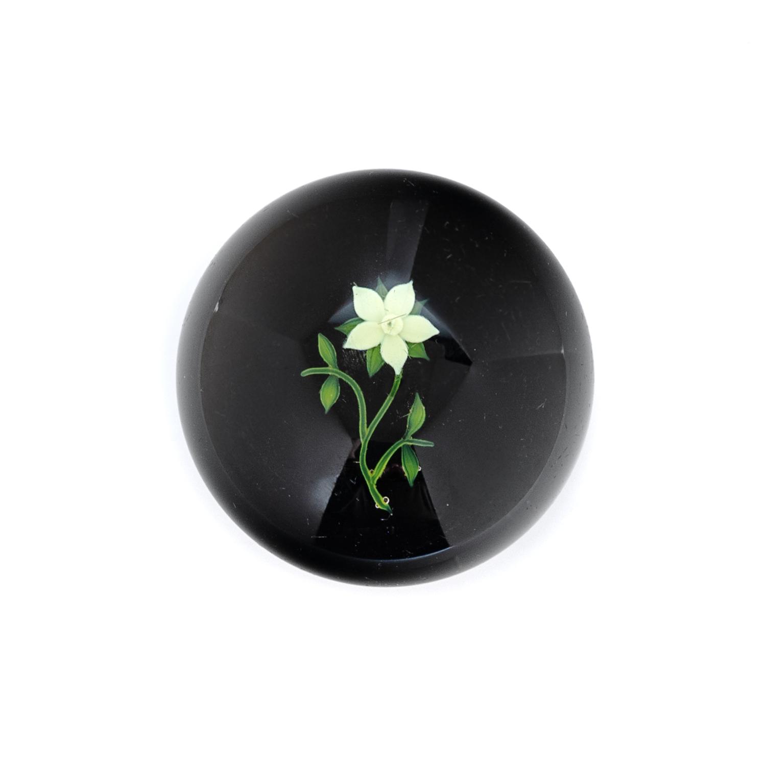 A Paul Stankard Yellow Flower on Amethyst Ground Glass Paperweight