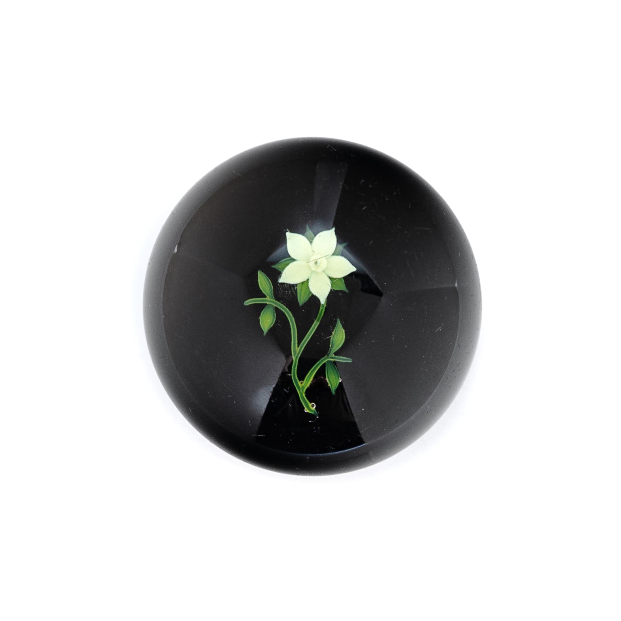 A Paul Stankard Yellow Flower on Amethyst Ground Glass Paperweight