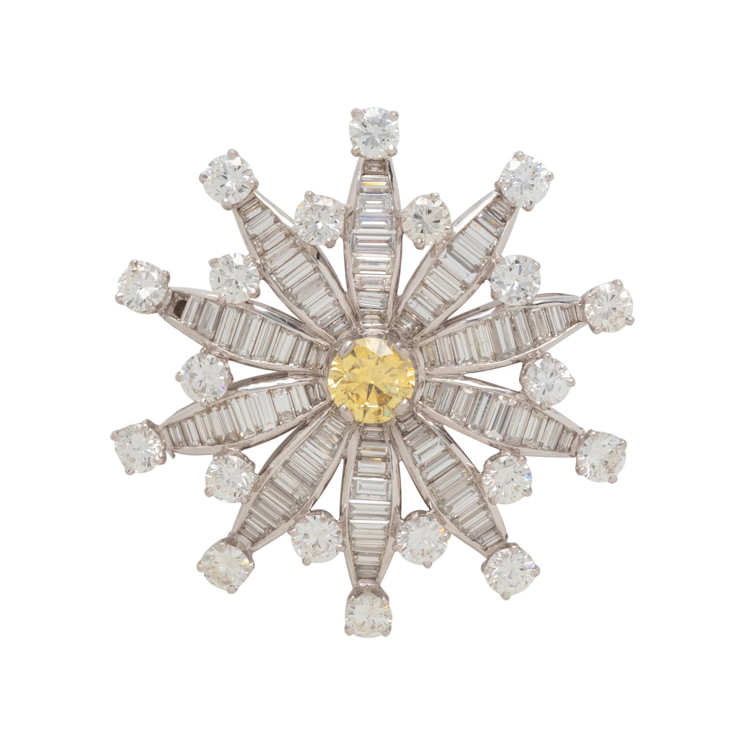FANCY INTENSE YELLOW DIAMOND AND DIAMOND PENDANT/BROOCH
