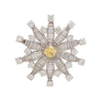 FANCY INTENSE YELLOW DIAMOND AND DIAMOND PENDANT/BROOCH
