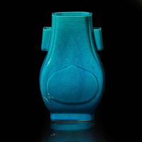 A Chinese turquoise-glazed floral-incised porcelain vase, Fang Hu 松石綠地暗花方壺 Possibly Guangxu period ?????