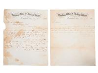 [CIVIL WAR]. A group of 2 letters discussing hiring African Americans on the Mississippi Central Railroad. Canton, MS, 1860s.