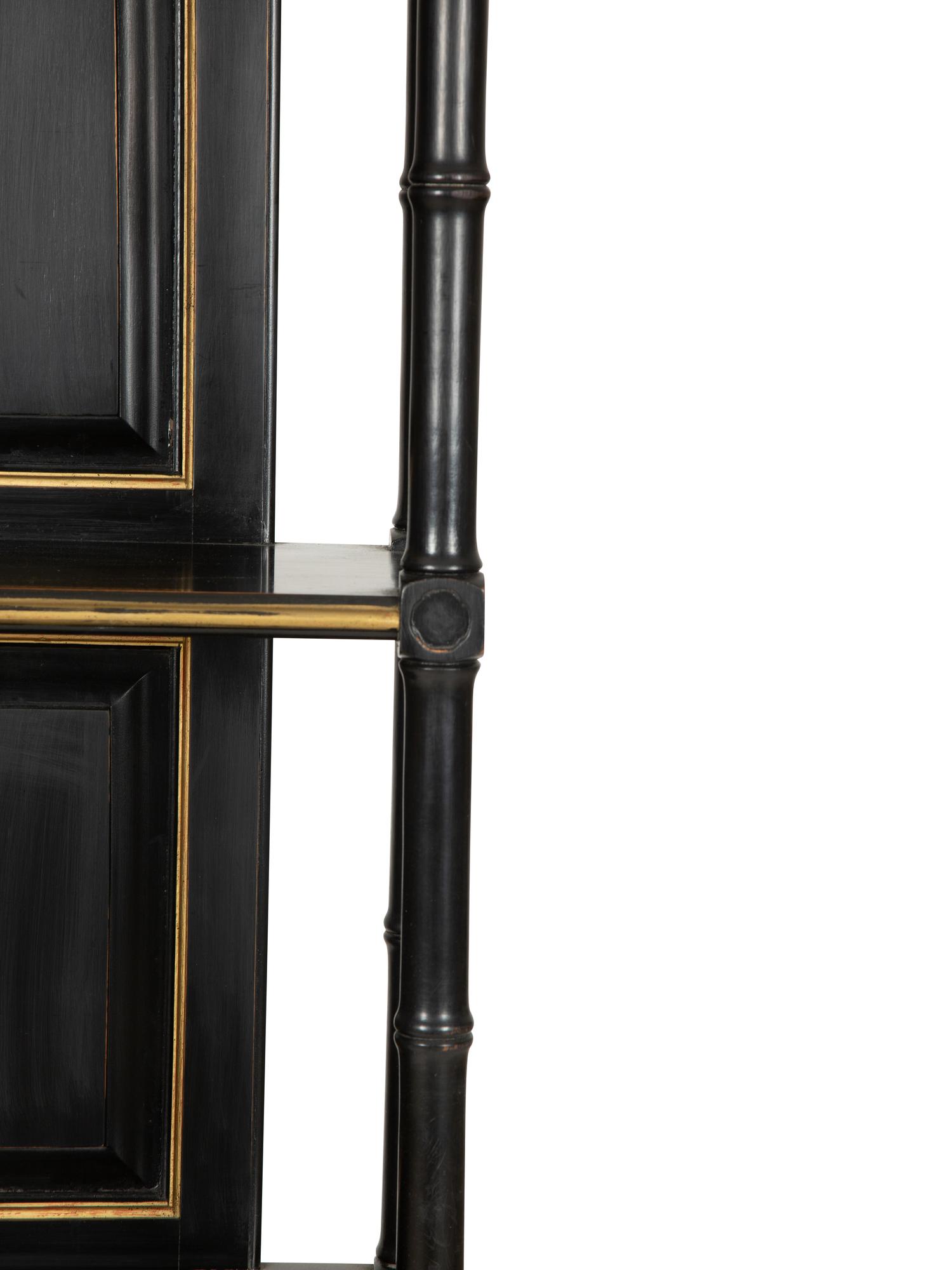 A Regency Style Ebonized and Parcel Gilt Decorated Etagere — 20th Century