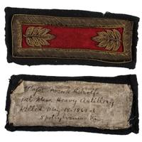 Major Frank Rolfe, 1st Massachusetts Heavy Artillery, KIA Battle of Harris Farm. Shoulder straps and ephemera.