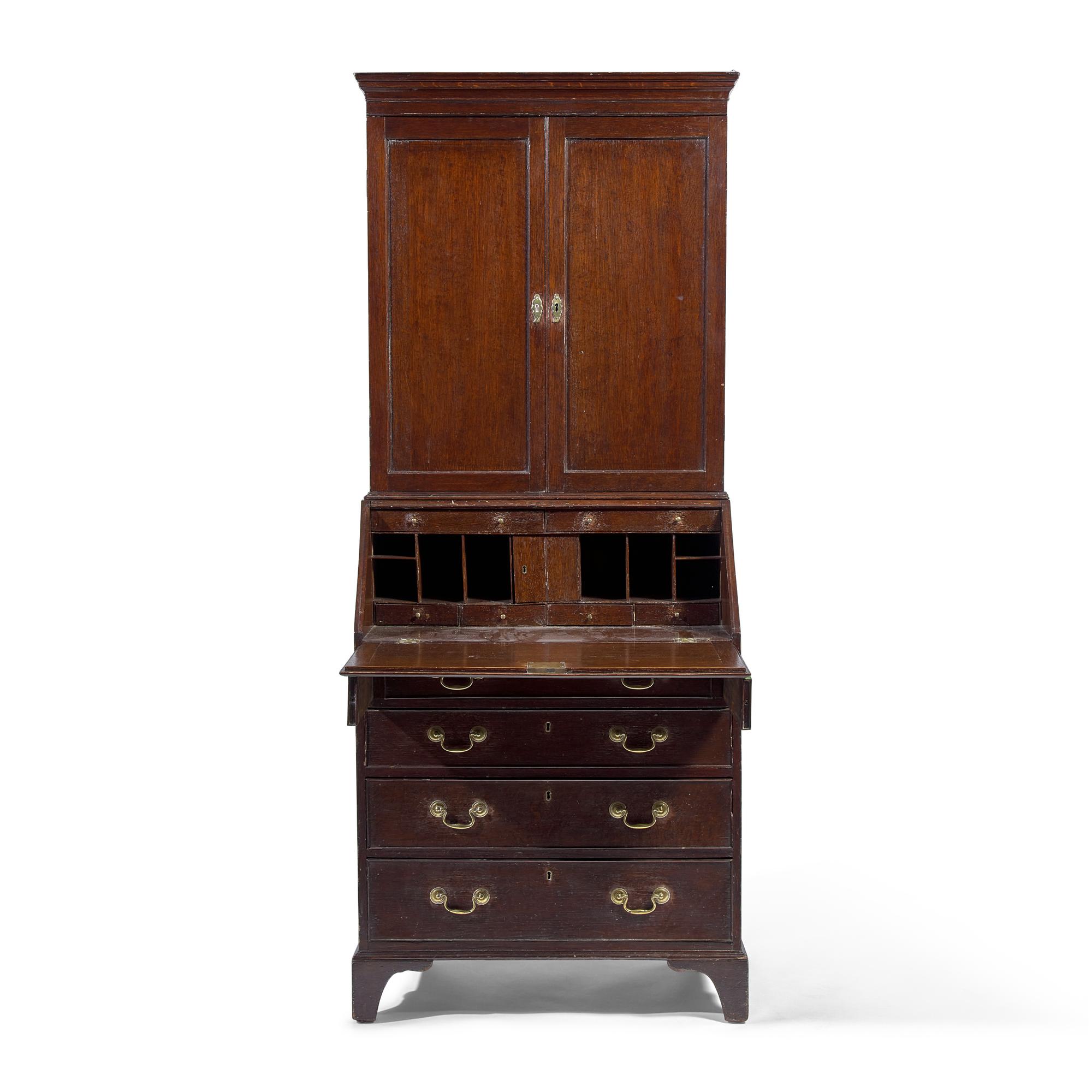 A George III Oak Desk and Bookcase