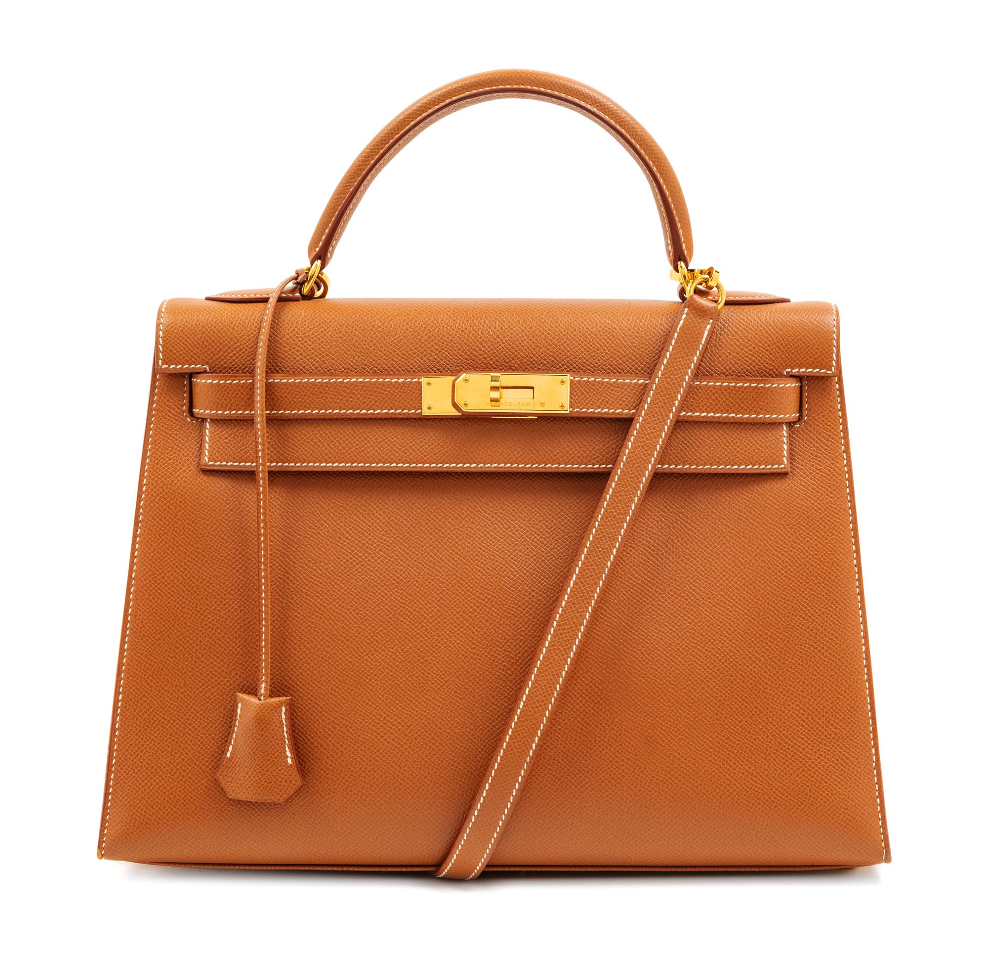 Hermès Gold Togo Sellier 28cm Kelly Handbag, 1998 11" L x 4.5" W x 8" H